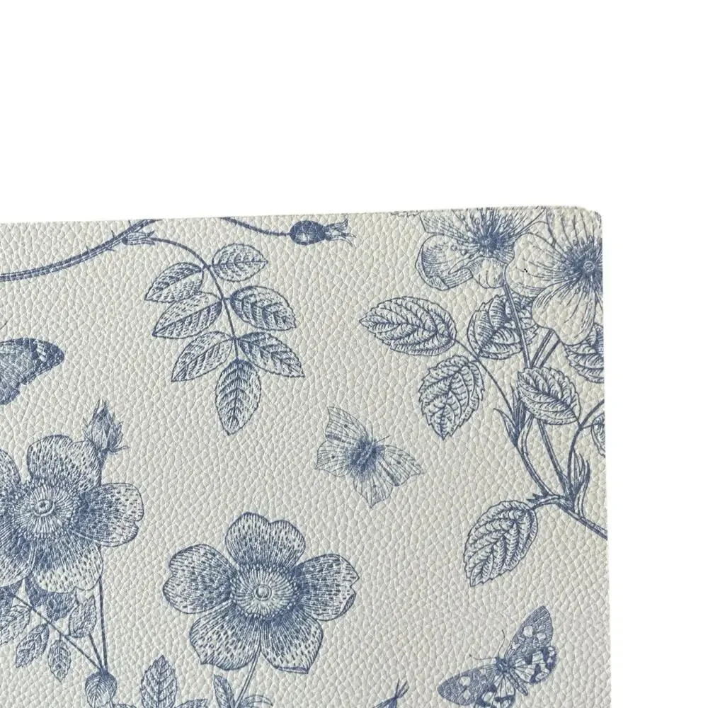 Mint & Ivy Faux Leather Placemats 13x18 Blue & White Floral Butterfly Set of 4